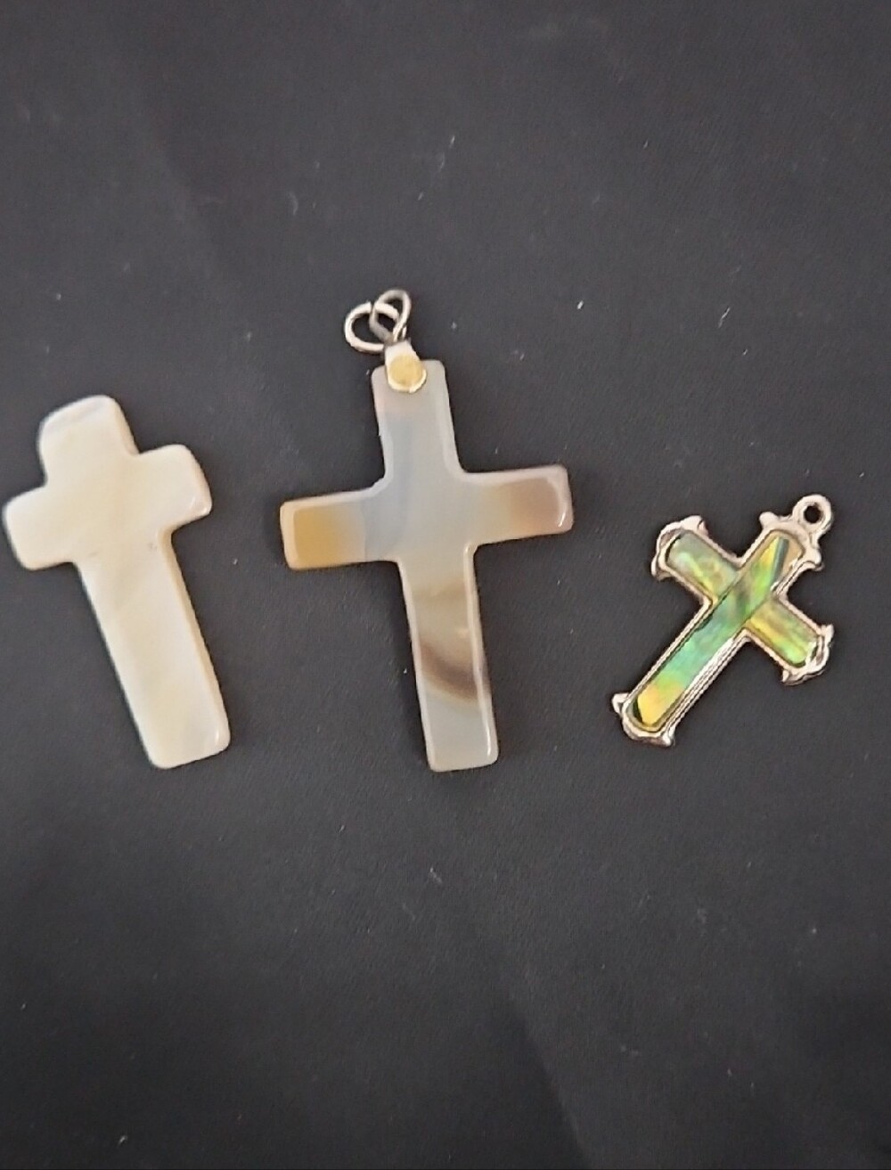 Set Of 3 Cross Pendant Charms, Natural Stone Variety Of Sizes